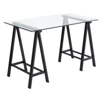 OSP Home Furnishings MDL4724-BLK Middleton Desk with Clear Glass Top and Black Base